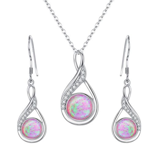 Clearine 925 sterling silver opal necklace 925 Sterling Silver Opal Necklace and Earrings Set