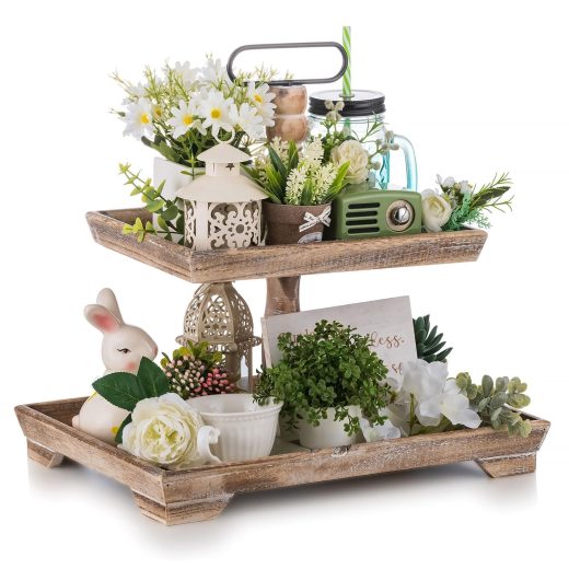 Hanobe rustic brown wooden tiered tray Rustic Brown Wooden Tiered Tray