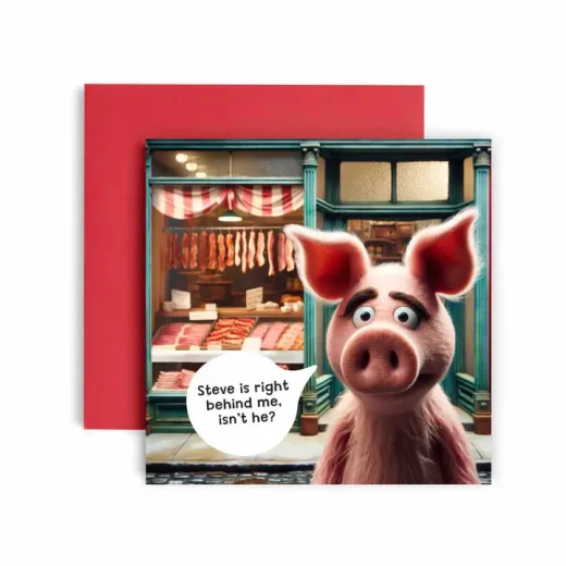 Huxters pig versus bacon funny card Pig Versus Bacon Funny Birthday Card