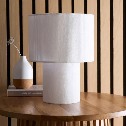 White Striped Velvet Table Lamp
