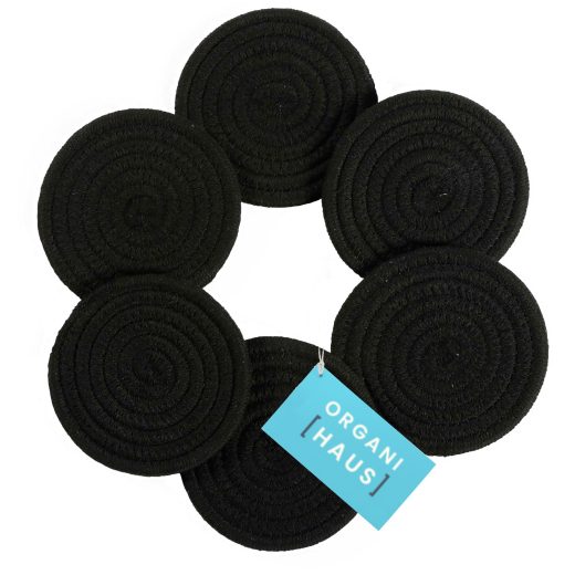 OrganiHaus set o 6 black cotton coasters Set O 6 Black Cotton Coasters