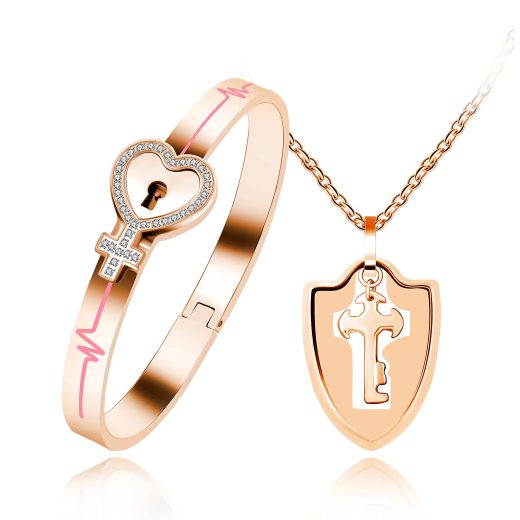 Uloveido key necklace and lock bracelet set Key Necklace and Lock Bracelet Set