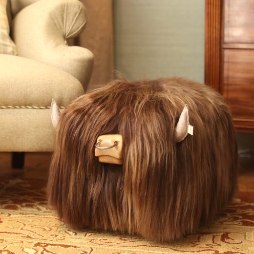 Highland Bull Footstool in Ash with Nose Ring Highland Bull Footstool in Ash with Nose Ring