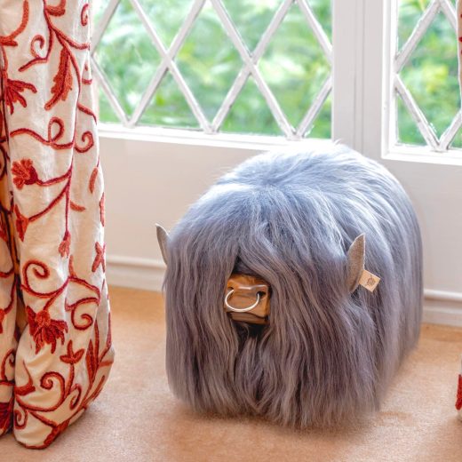 Highland Calf Footstool in Stone Grey