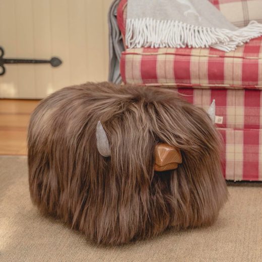 Highland Cow Sheepskin Footstool in Ash Highland Cow Sheepskin Footstool in Ash