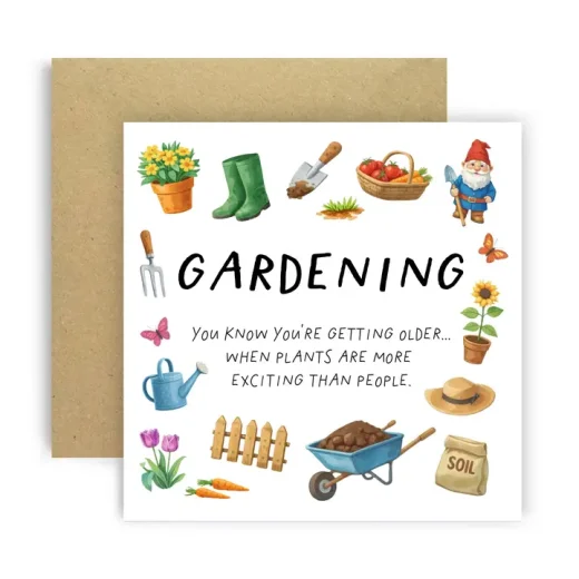 Funny Gardening with Plants and Garden Tools Birthday Funny gardening with plants and garden tools birthday card