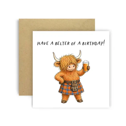 Funny Scottish Highland Cow Birthday Card Funny Scottish Highland Cow Birthday Card