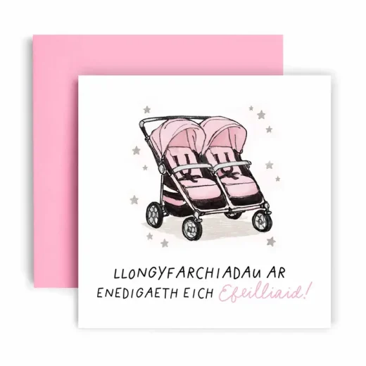 Welsh Twin Girls Congratulations Card Welsh Twin Girls Congratulations Card
