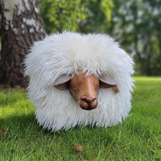 Sheep Footstool in Curly Ivory