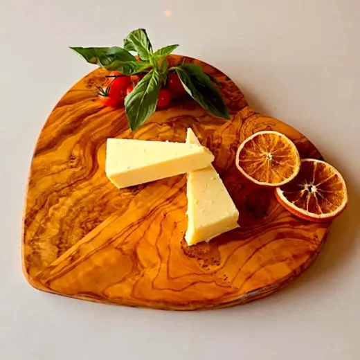Olive Wood 25 Cm Heart Shaped Serving Board u2013 Oliveart Olive wood 25 cm heart shaped serving board by Oliveart