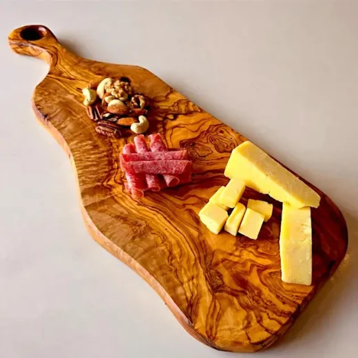 Olive Wood 40 Cm Cutting Board with Round Handle u2013 Oliveart Olive wood 40 cm cutting board with round handle by Oliveart
