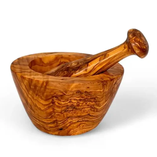 Oliveart olive wood conic mortar and pestle